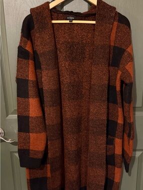Eclipse Open-Front Plaid Cardigan - Rust & Black